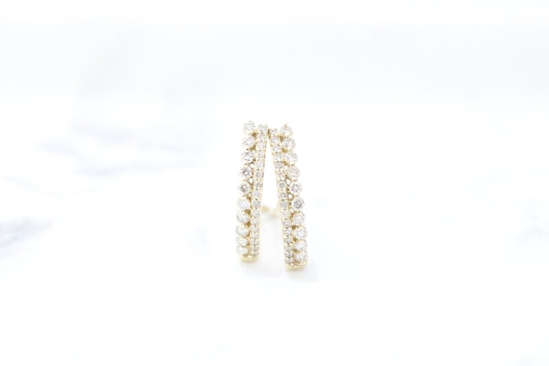 14ky .52ct Total Two Row Diamond Fancy Hoop Earrings, 52 Round Diamonds 