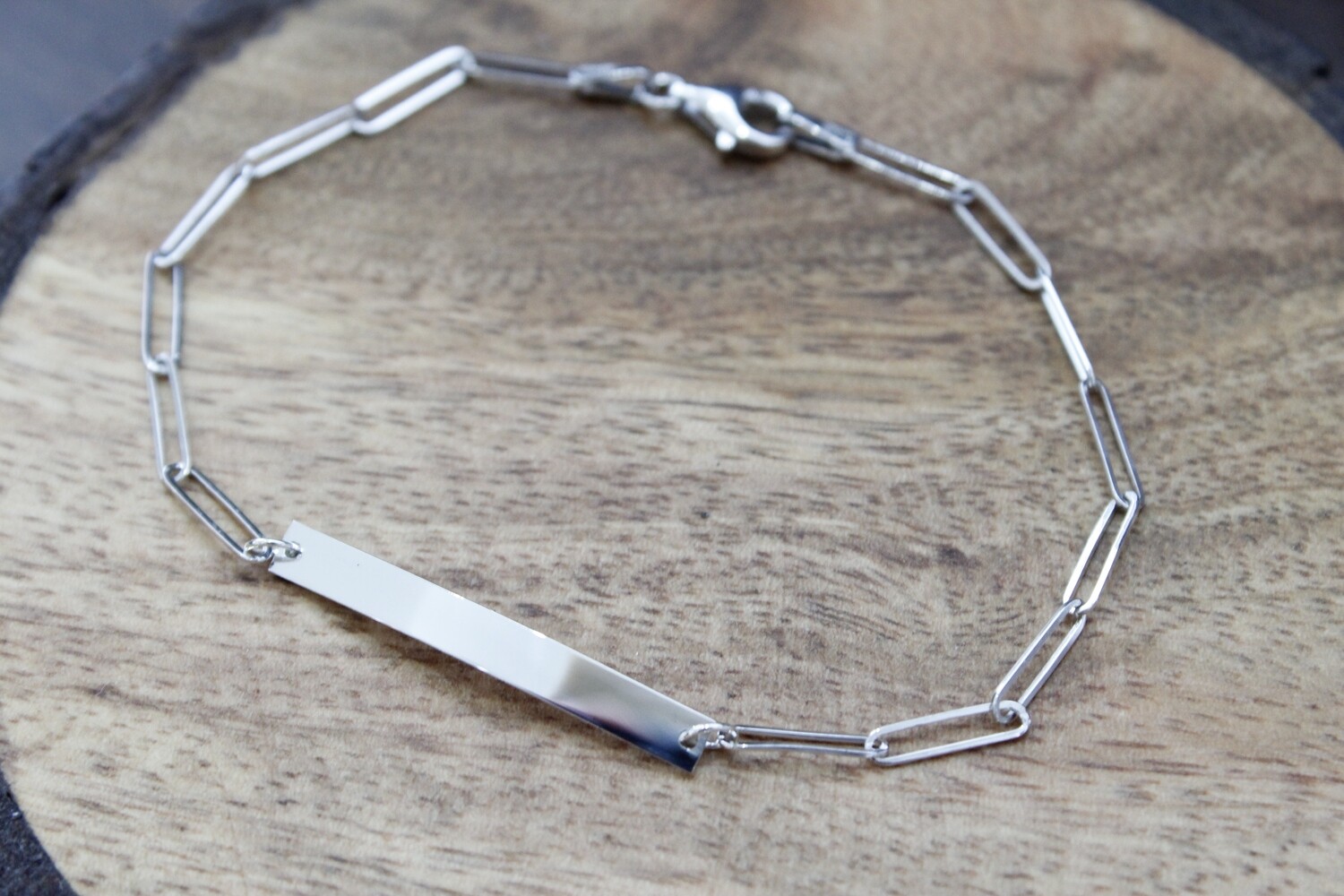 Sterling Silver Engravable Bar Paperclip Link 7&quot; Bracelet