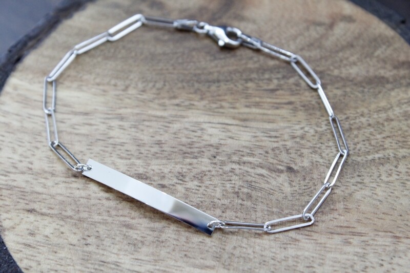Sterling Silver Engravable Bar Paperclip Link 7&quot; Bracelet