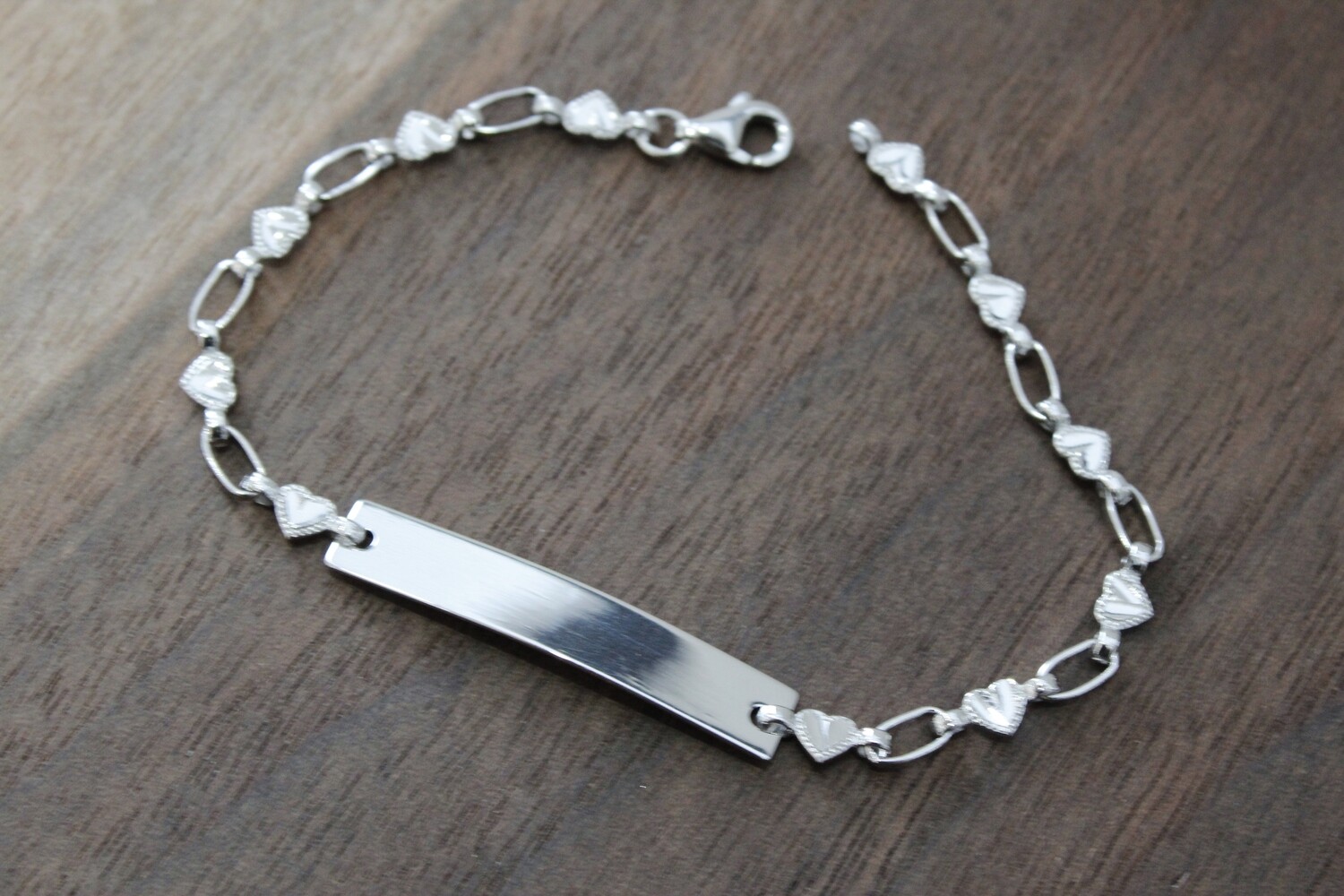 Sterling Silver 6.5in Hearts Children&#39;s ID Bracelet