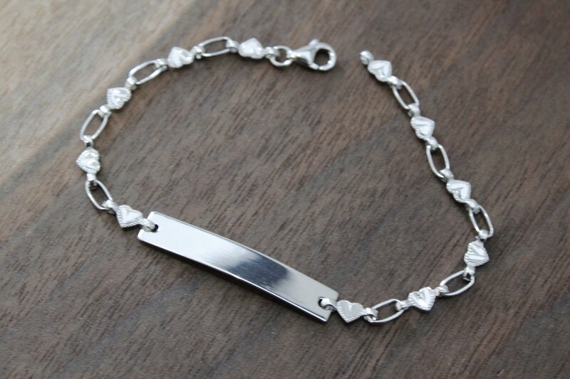 Sterling Silver 6.5in Hearts Children&#39;s ID Bracelet
