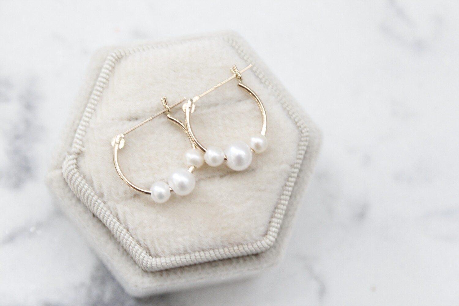 14ky White Semi-round Freshwater Cultured 3 Pearl Hoop Earrings