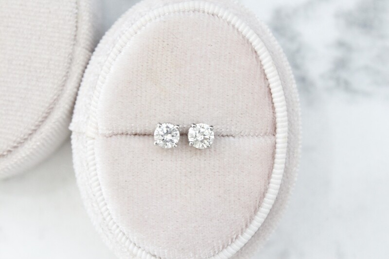 14kt White Gold 4 Prong Basket Set .75ct Diamond Stud Earrings  