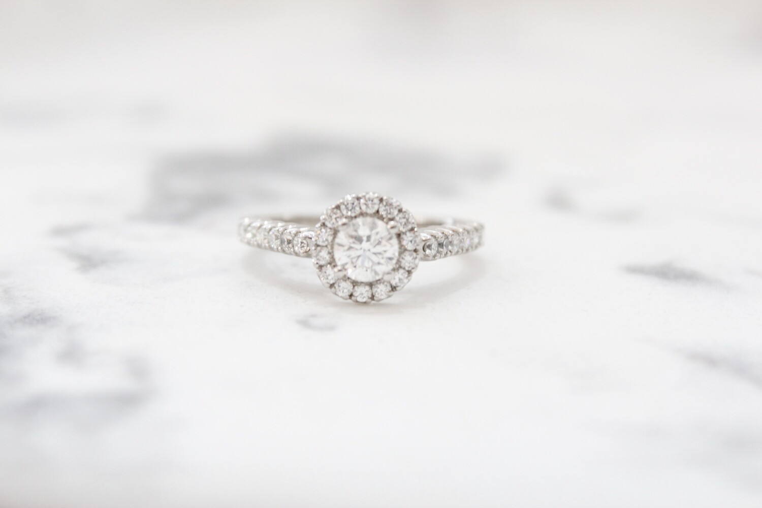 14kw 1ct Total Round Diamond Halo Ring 1 at .50ct &amp; 36 at .50ct Total
