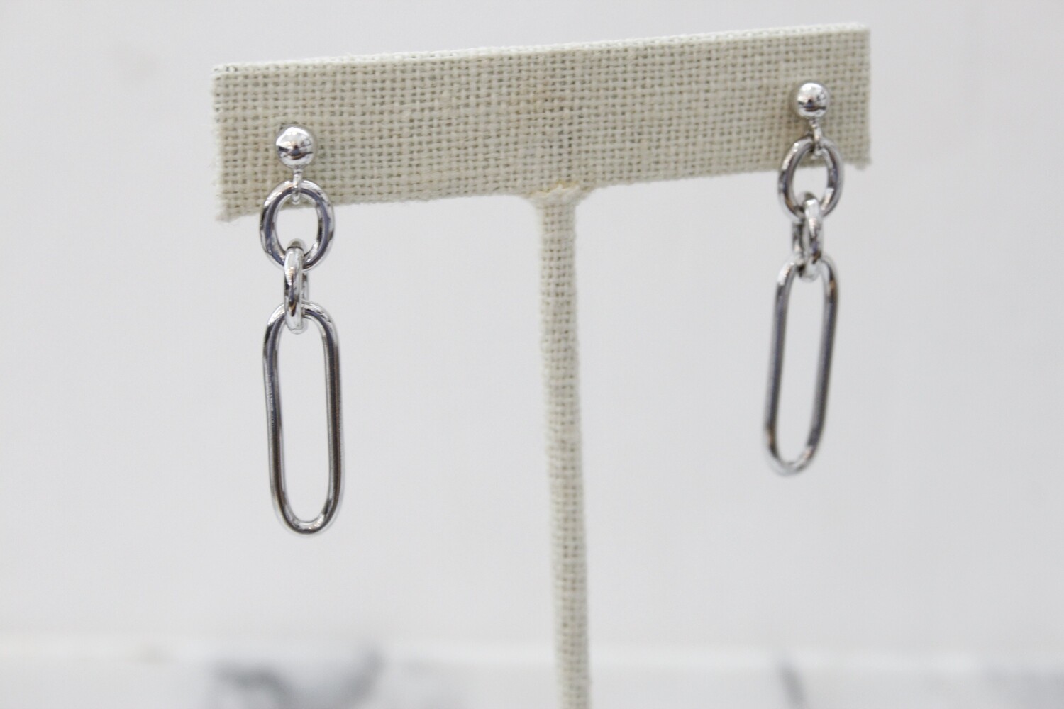 Sterling Silver Paperclip Dangle Post Earrings