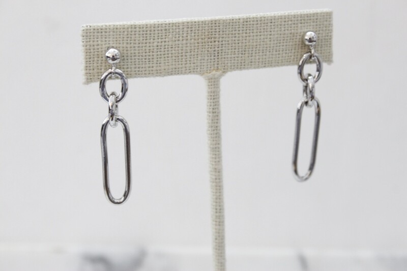 Sterling Silver Paperclip Dangle Post Earrings