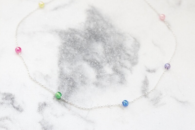Sterling Silver Rainbow Beaded 9.25&quot;+1&quot; Anklet