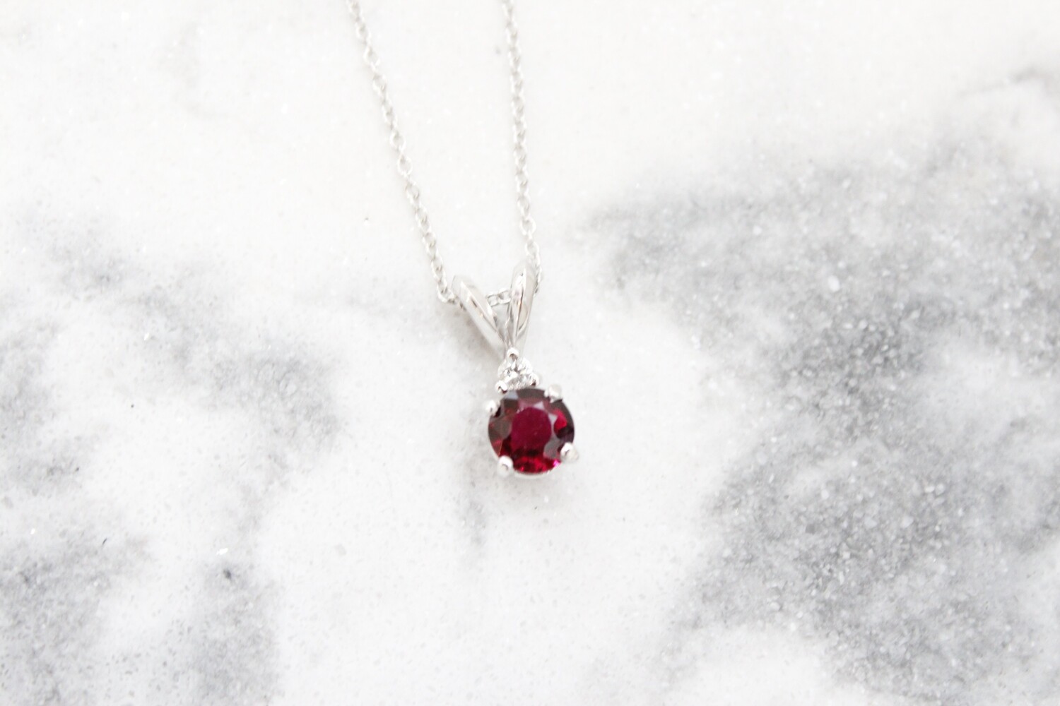 14kw Round Ruby with Diamond Accent Pendant on 18&quot; Cable Chain, 1 Diamond at .03ct 