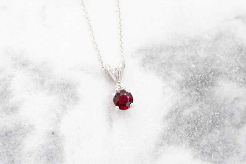 14kw Round Ruby with Diamond Accent Pendant on 18&quot; Cable Chain, 1 Diamond at .03ct 