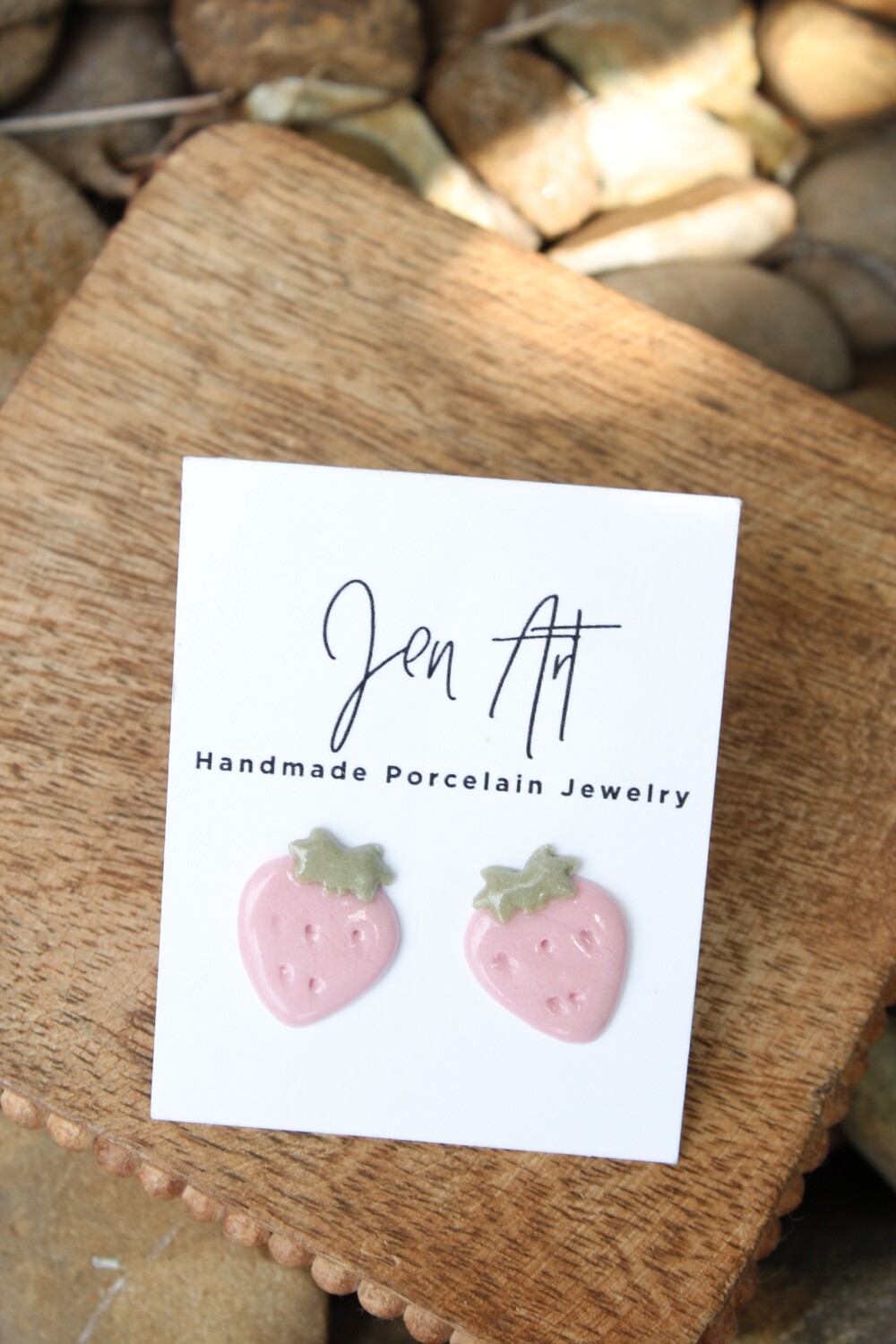 Jen Art Pink Strawberry Stud Handmade Porcelain Earrings Jen Art Pink Strawberry Stud Handmade Porcelain Earrings