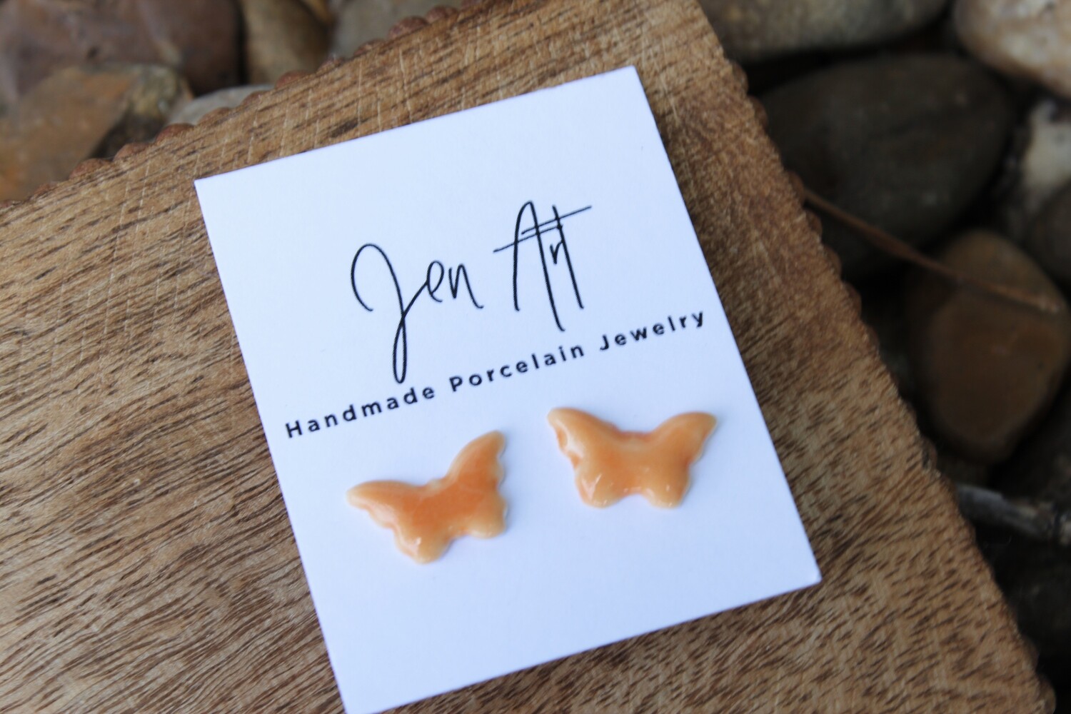 Jen Art Orange Butterfly Stud Handmade Porcelain Earrings Jen Art Orange Butterfly Stud Handmade Porcelain Earrings