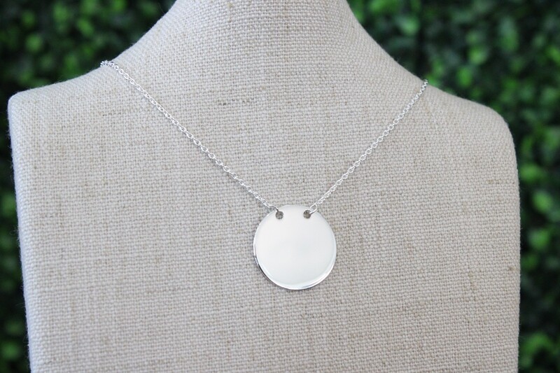 Sterling Silver Polished Round Engravable Disk Necklace