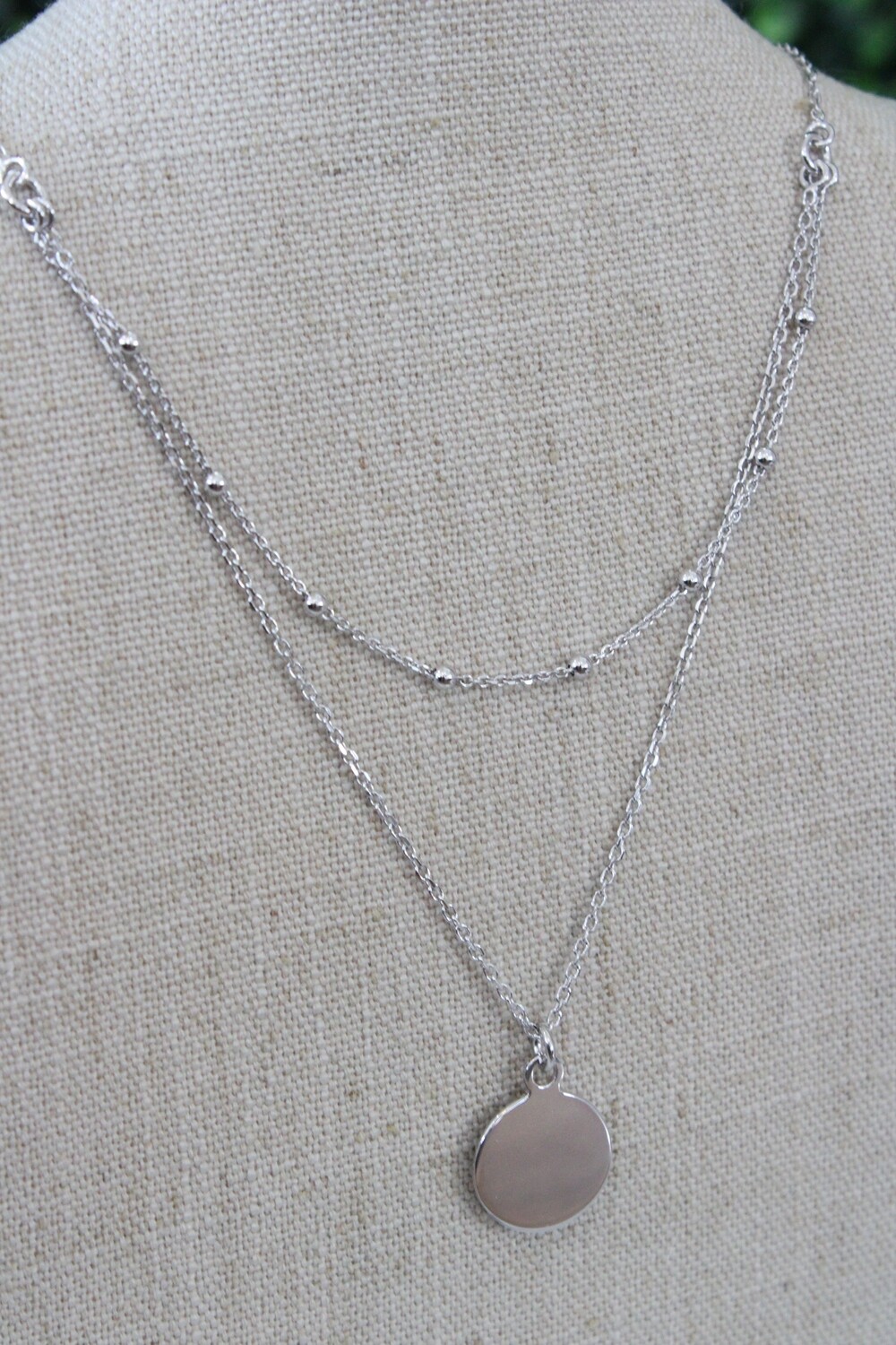Sterling Silver 2 Row Engravable Disk Necklace 16&quot;/18&quot; + 2&quot;