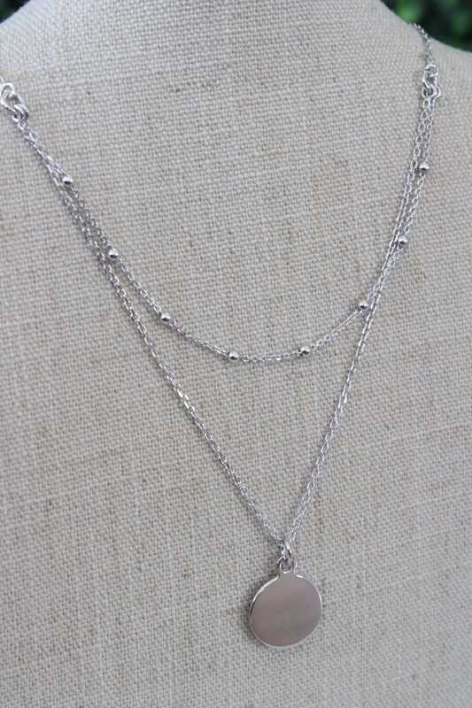 Sterling Silver 2 Row Engravable Disk Necklace 16&quot;/18&quot; + 2&quot;