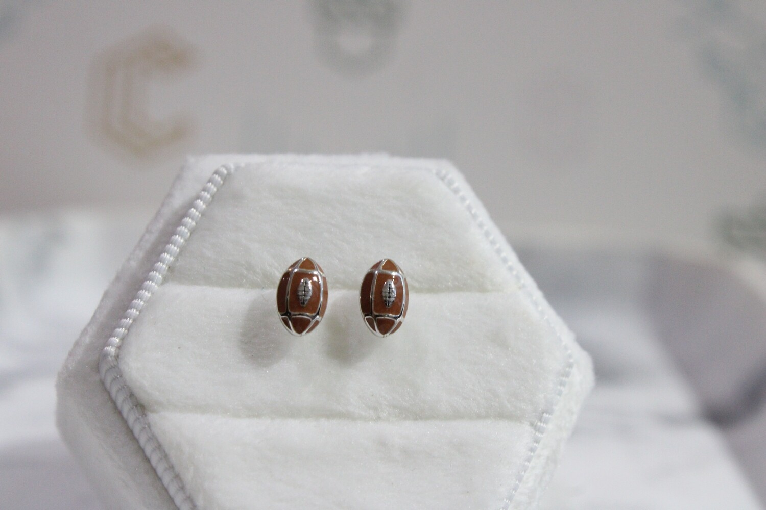 Sterling Silver Brown Enameled Football Children&#39;s Post Earrings