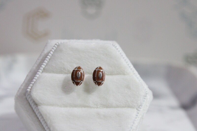 Sterling Silver Brown Enameled Football Children&#39;s Post Earrings