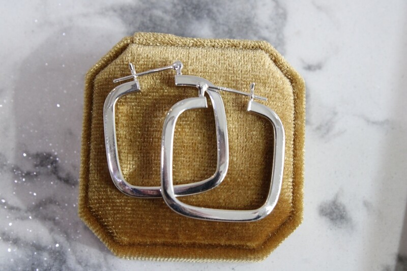 Sterling Silver 2mm x 24mm Square Hoop Earrings