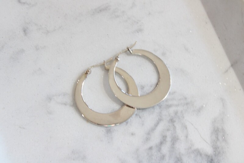 Sterling Silver Polished Flat Tapered Hoop Earrings 