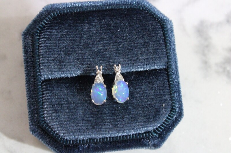 10kw Opal &amp; Diamond Accent Stud Earrings, .02ct Total Diamond Weight 