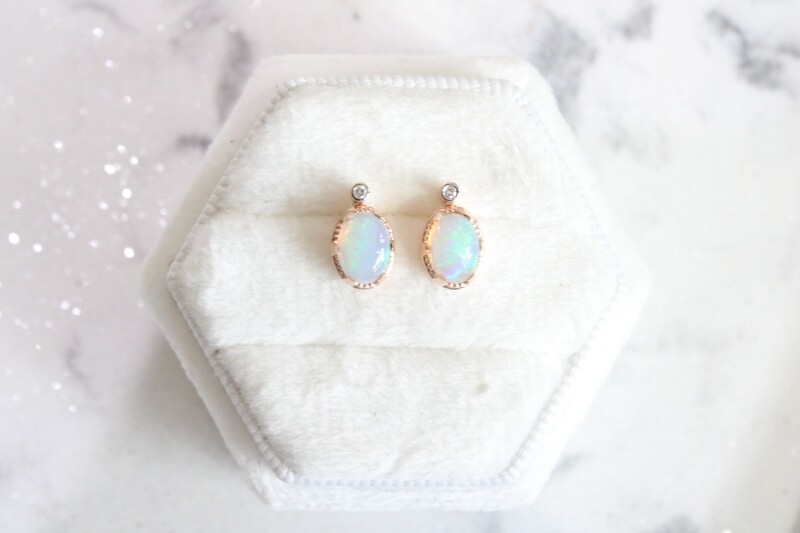 10kr Ethiopian Opal &amp; Diamond Accent Stud Earrings, .015ct Total Diamond Weight 