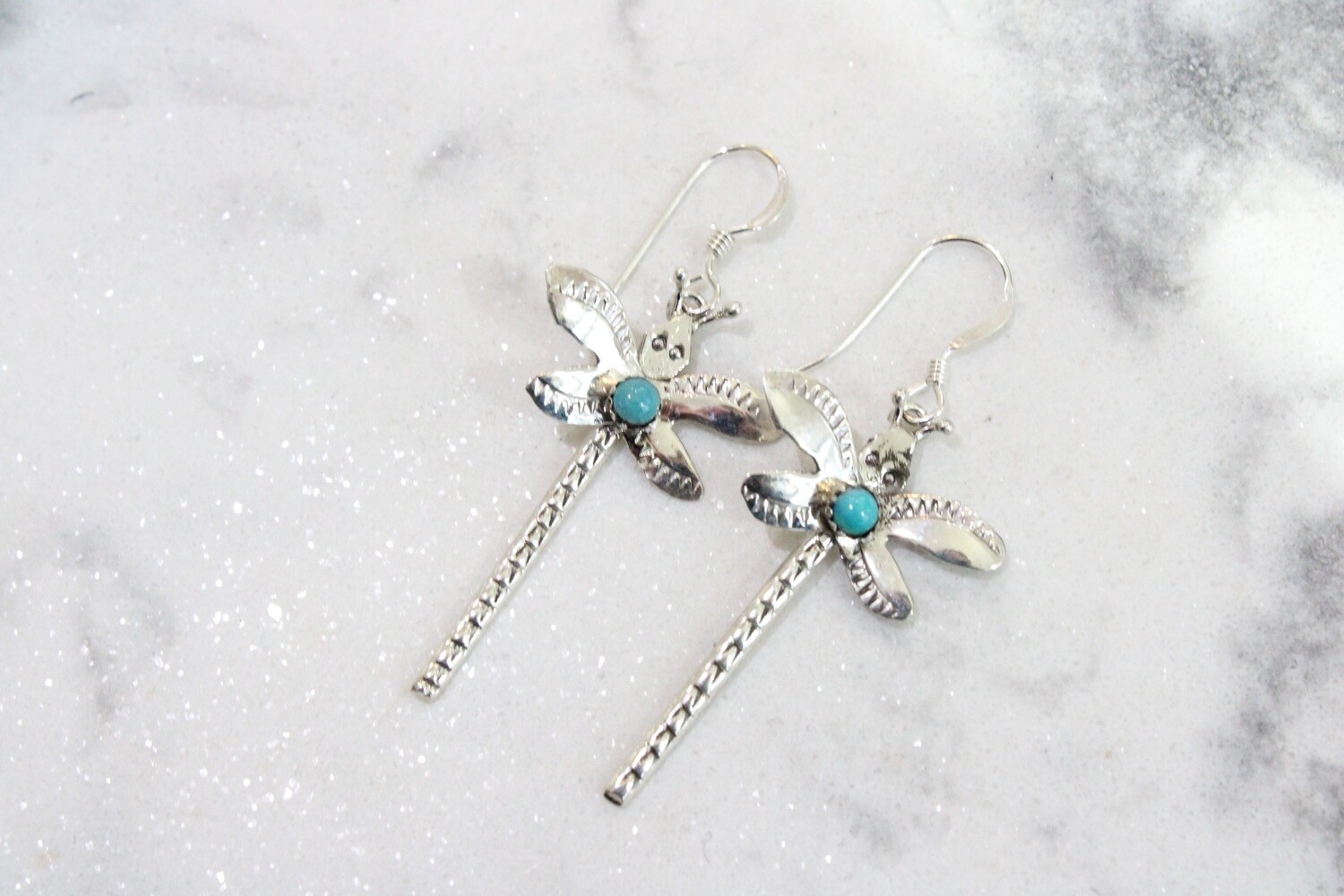 Sterling Silver Navajo Turquoise Dragonfly Earrings