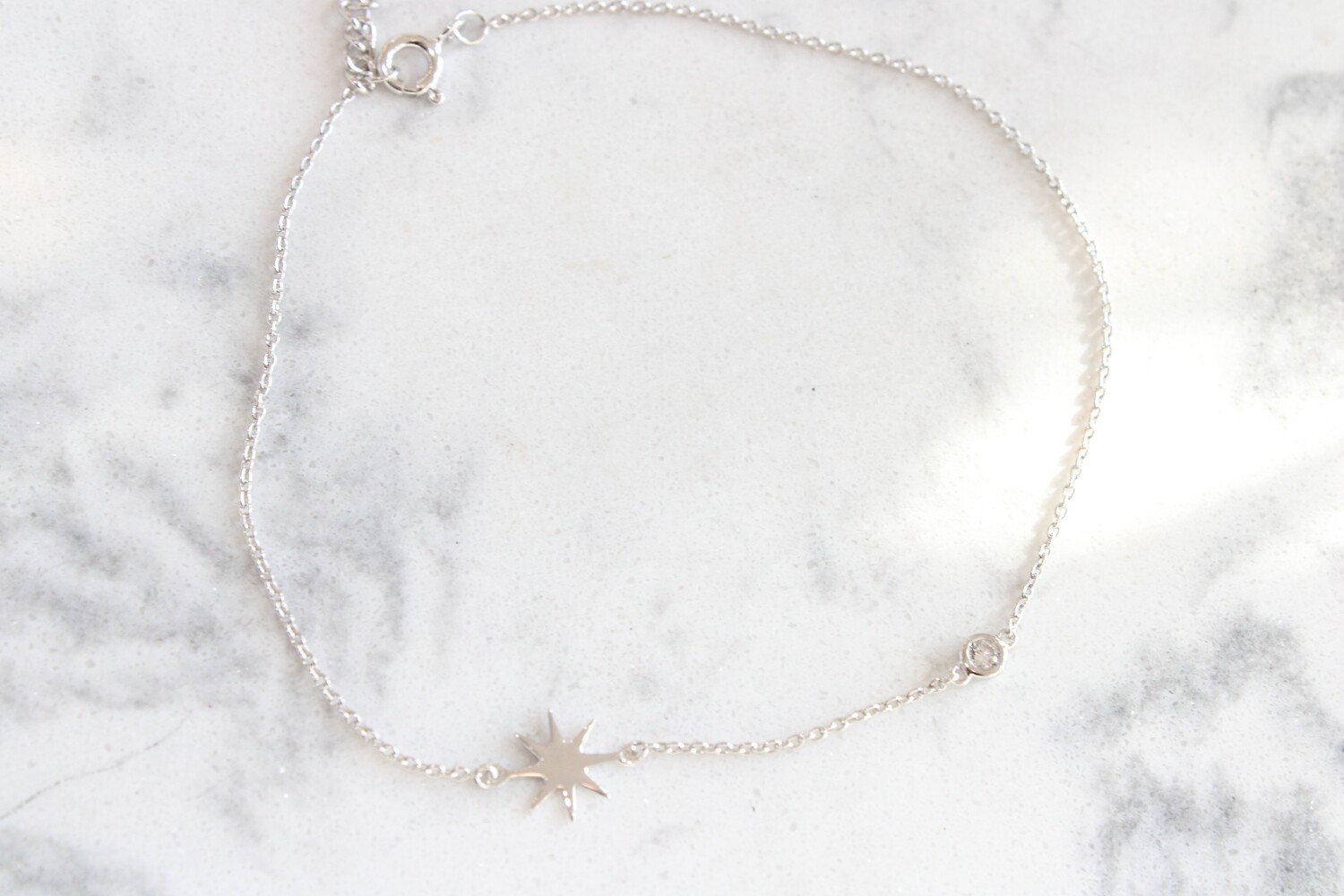 Sterling Silver CZ &amp; Sunburst Anklet