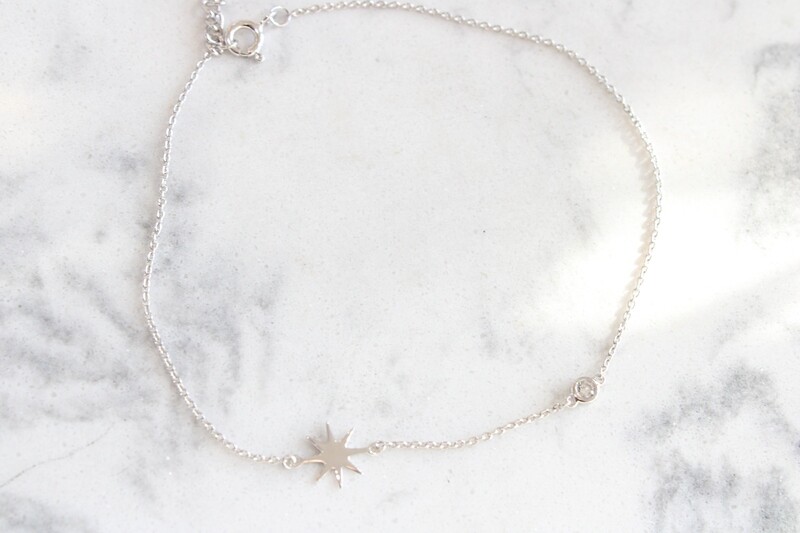 Sterling Silver CZ &amp; Sunburst Anklet
