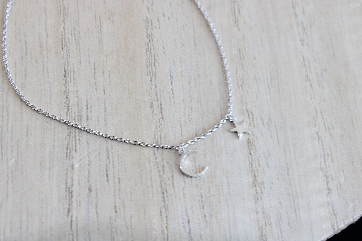 Sterling Silver Moon &amp; Star Dangle Anklet 