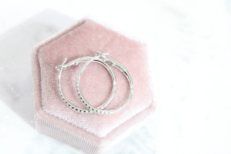 14kw .25ct Total Diamond Hoop Earrings, 32 Round Diamonds  