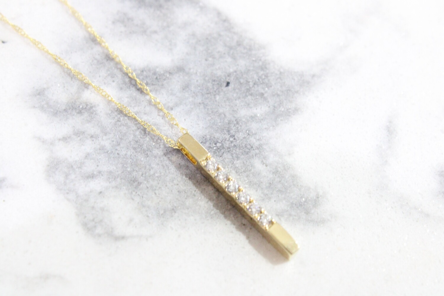 14ky 1/6ct Total Diamond Vertical Bar Necklace, 6 Round Diamonds 