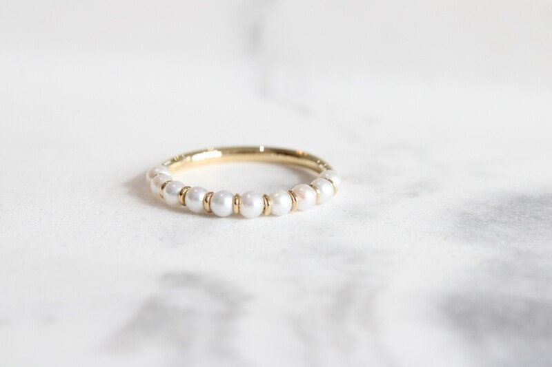 14ky Beaded Cultured Freshwater Pearl Ring Size 7