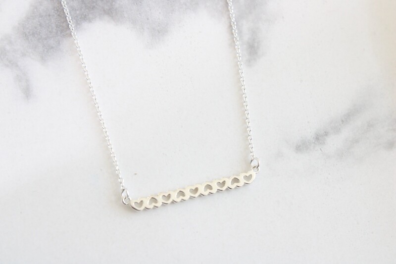 Sterling Silver Heart Cut-out Bar Necklace 