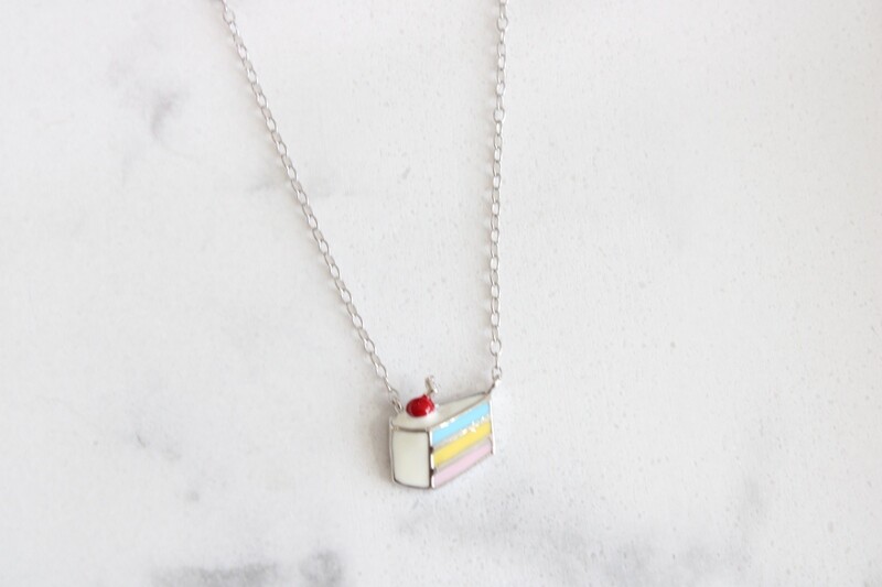 Sterling Silver Enameled Cake Necklace