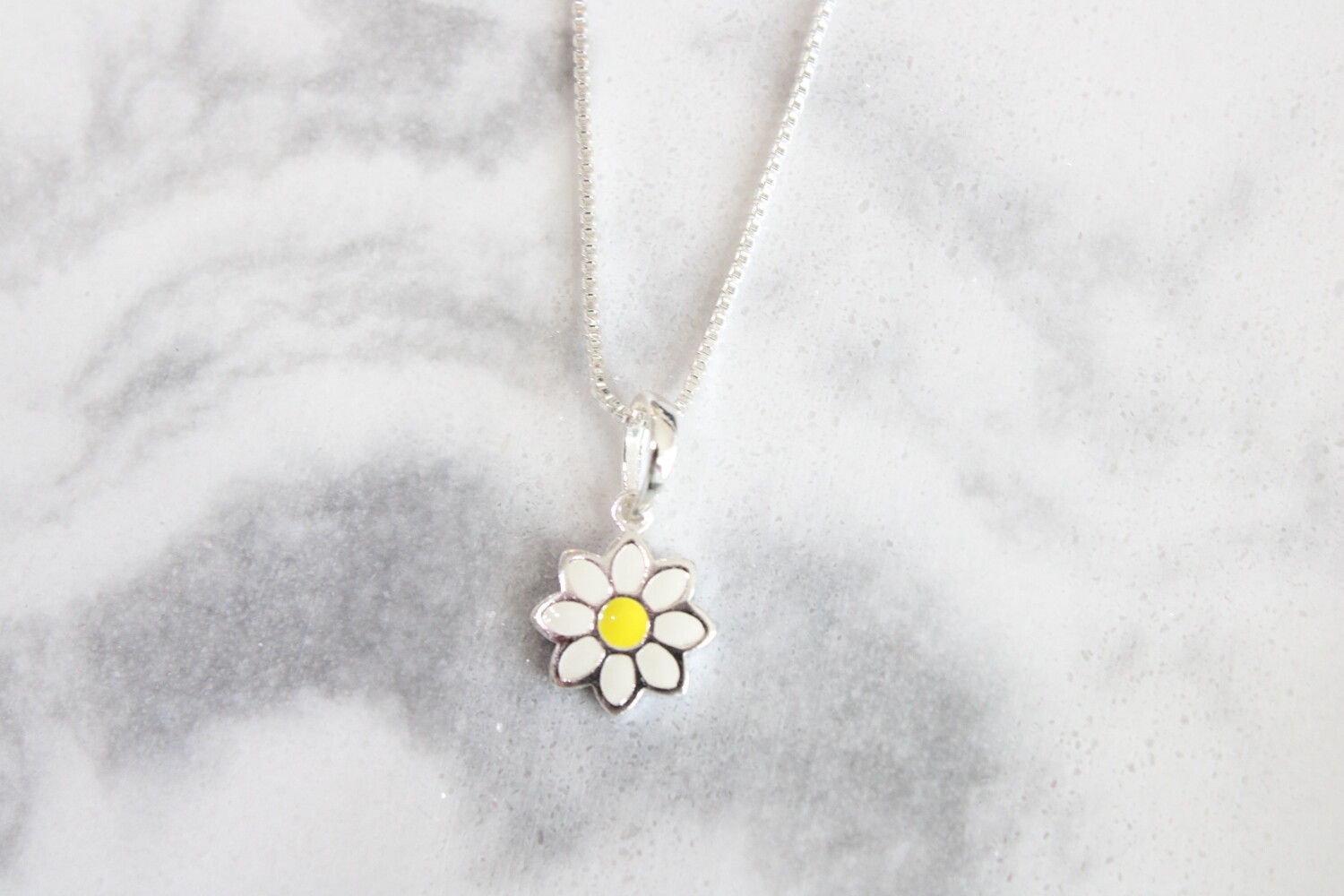 Sterling Silver Enamel Flower 15in Necklace