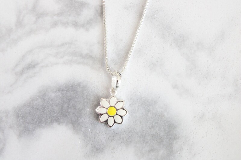 Sterling Silver Enamel Flower 15in Necklace