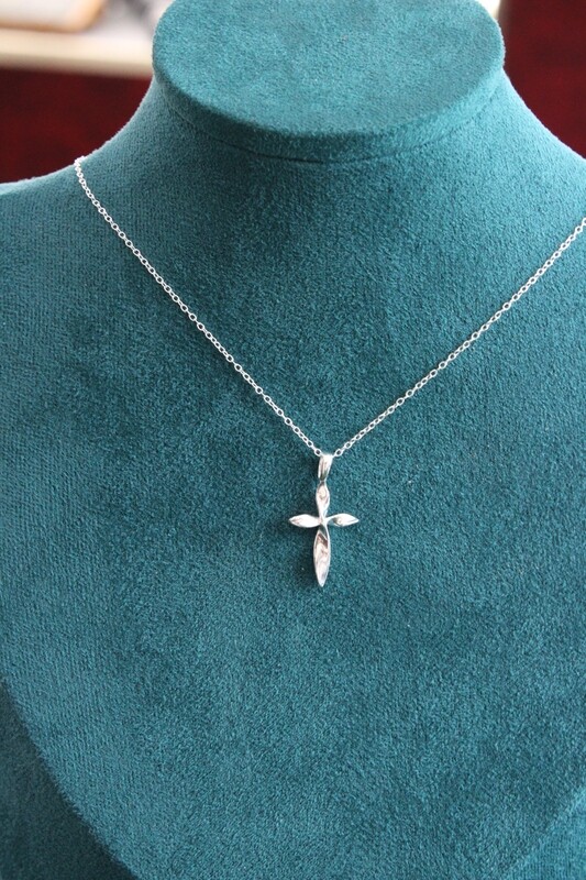 Sterling Silver Twisted Cross Pendant on 16&quot; Cable Chain