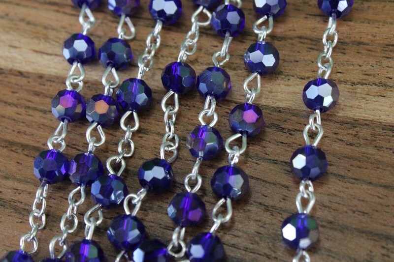 Blue Glass Beaded 20in Silver-tone Rosary