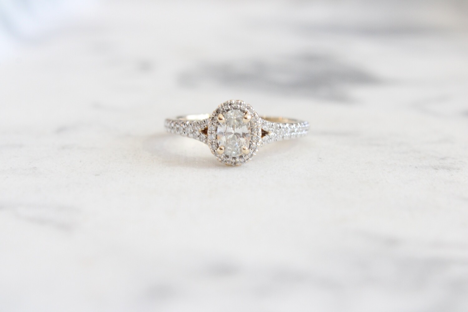 14ky .77ct Total Oval Halo Ring, 1 at .44ct &amp; 56 at .33ct Total