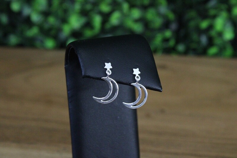 Sterling Silver Star and Moon Dangle Earrings