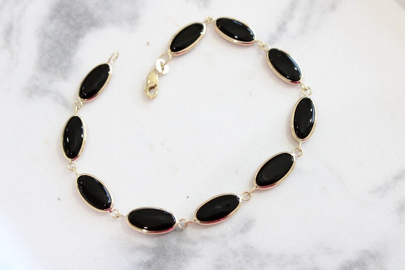 14ky Oval Onyx Bezel 7.25in Bracelet