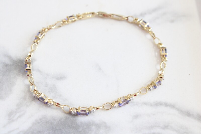14ky Open-Link Diamond/Tanzanite Bracelet