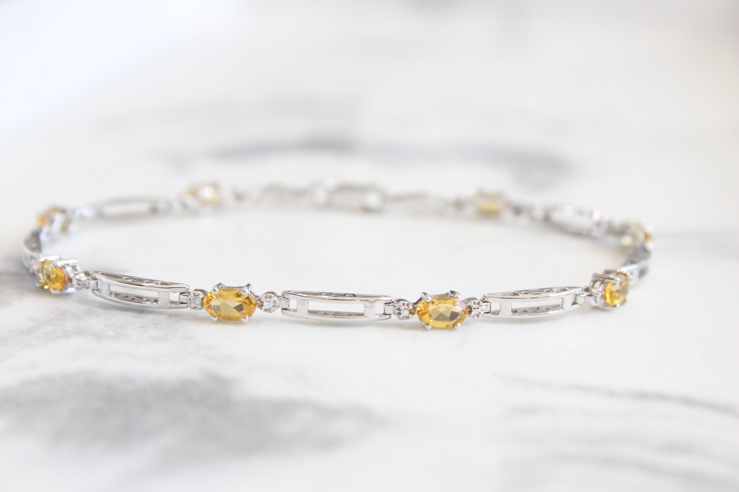 10kw Diamond &amp; Citrine Bar Link Bracelet
