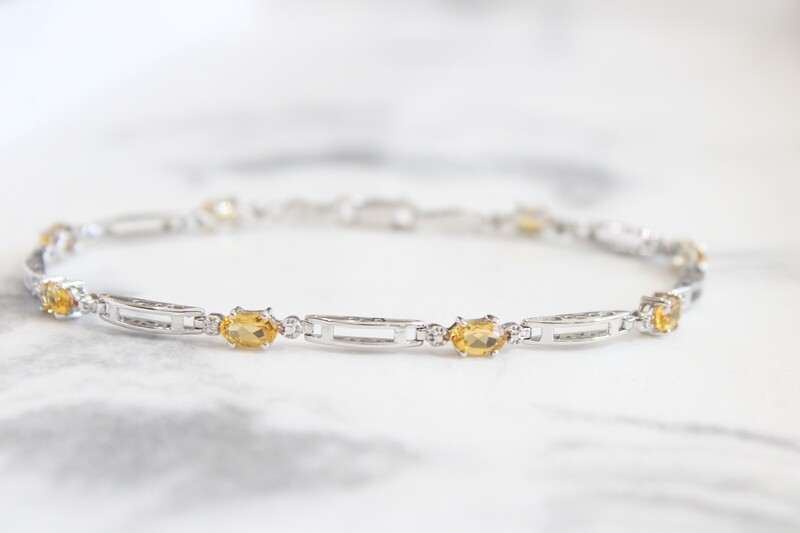 10kw Diamond &amp; Citrine Bar Link Bracelet