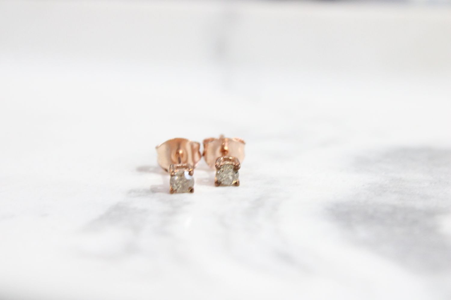 Estate Sterling Silver Rose Plated Natural Champagne Diamond Stud Earrings 