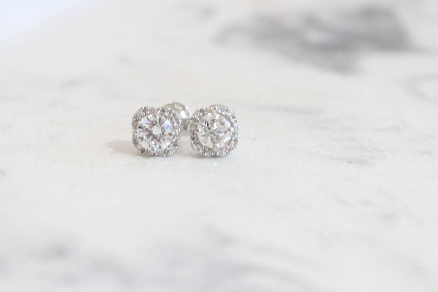 14kw 1.14ct Total Halo Diamond Earrings, 2 at 1.04 &amp; Halo at .10ct Total  