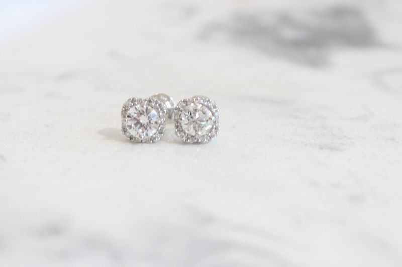 14kw 1.14ct Total Halo Diamond Earrings, 2 at 1.04 &amp; Halo at .10ct Total  