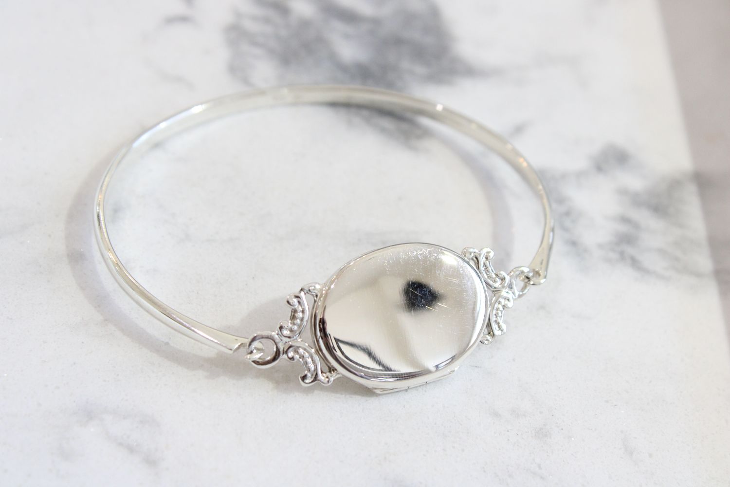 Sterling Silver 26mm Oval Locket Bangle