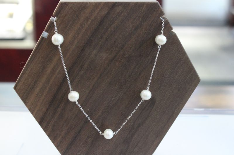 Sterling Silver 9 station FWC Pearl Chain Necklace