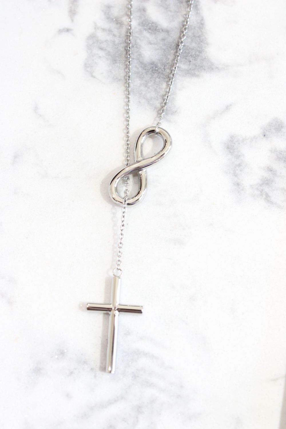 Stainless Steel Polished Cross/Infinity Adjustable up to 25 inch Slipon Cable Chain Necklace