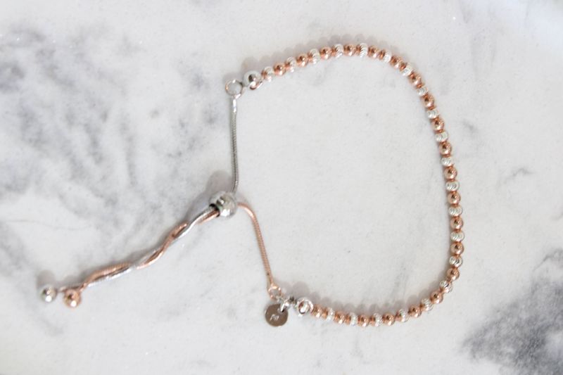 Sterling Silver Rose Gold-plated D/C Beaded Adjustable Bracelet